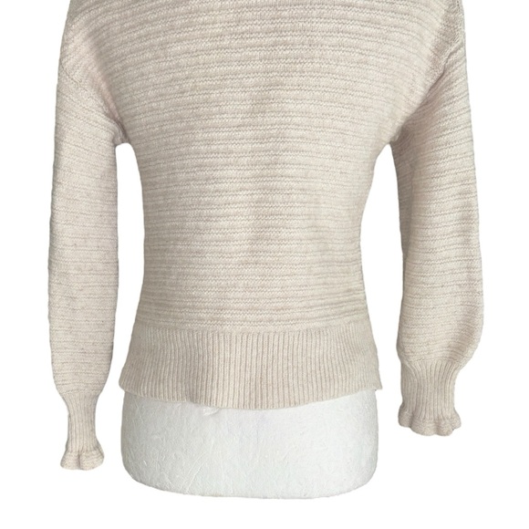 Madewell Oatmeal Cream Ruffle Neck Puff Sleeve Cropped Knit Sweater - L - Picture 12 of 16